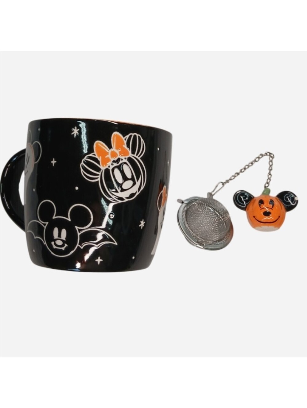 Disney Mickey Minnie Mouse Halloween Mug  Mesh Tea Infuser Set Pumpkin Ghost Bat